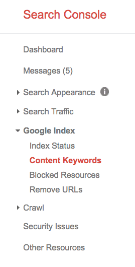 Content Keywords Google Search Console