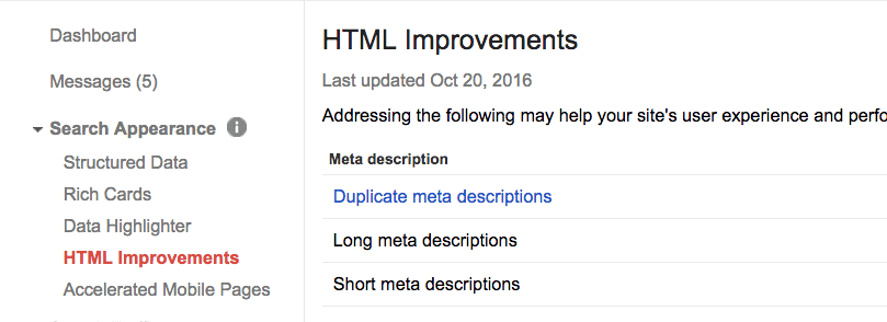 Google Search Console Search Appearance 